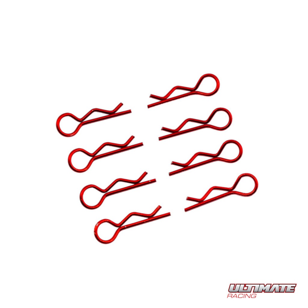 Ultimate Racing 1/10 Punased Kereklambrid (8) #UR6411-R 1 Ultimate Racing 1/10 Red Body Clips (8) #UR6411-R