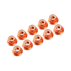 4mm Alu Nylon Nut Flanged (10) Orange