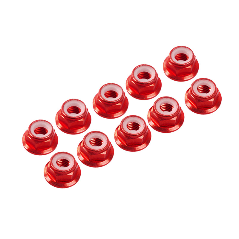 Ultimate Racing 3 mm rote Alu-Nyloc-Flanschmutter (10) #UR1503-R 1 Ultimate Racing 3mm Red Alu Nylon Nut Flanged (10) #UR1503-R