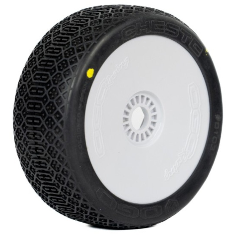 Ogo CHESTE Hard V2 B1 Liimimata (2) - 1:8 Bagi rehvid | Sisud | Valged veljed - B0103GHW 1 Ogo CHESTE Hard V2 B1 Un-Glued (2) - 1:8 Buggy tyres | Inserts | White rims - B0103GHW