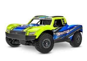 Traxxas mini slash BL-2s 4x4 remote control car yellow color mini size front right view
