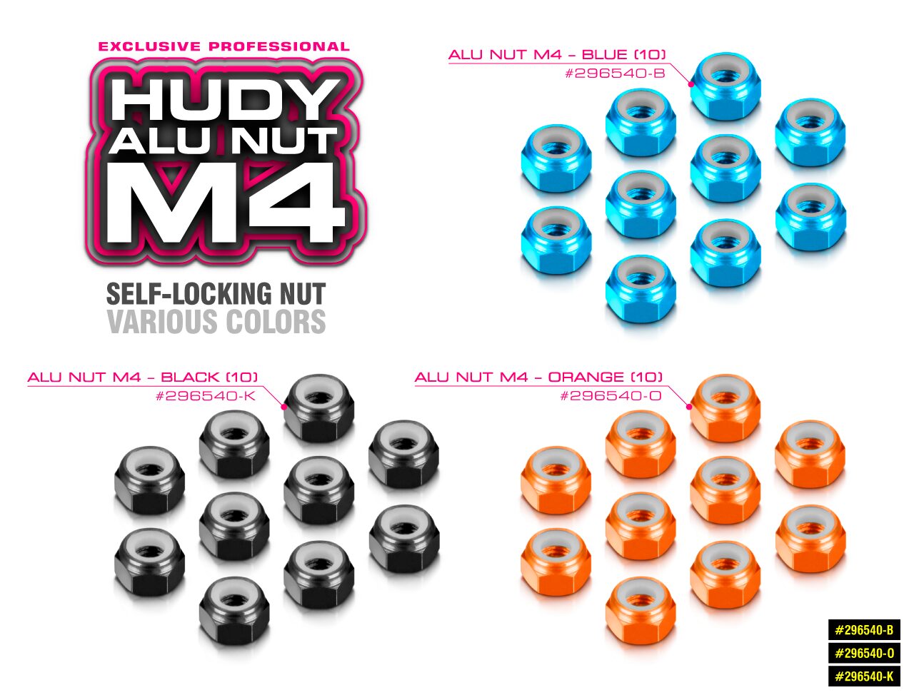 Hudy Alu Nut M4 Black (10) #296540-K