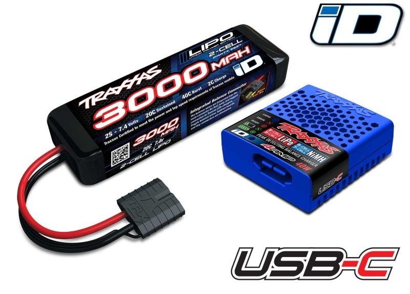 Traxxas USB-C Charger with 3000mah LiPo 2S Battery #TRX2985-2S