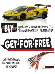 Corvette C8-R Yellow MR04 Kyosho Mini-Z RWD + Led Set #32356Y-BF