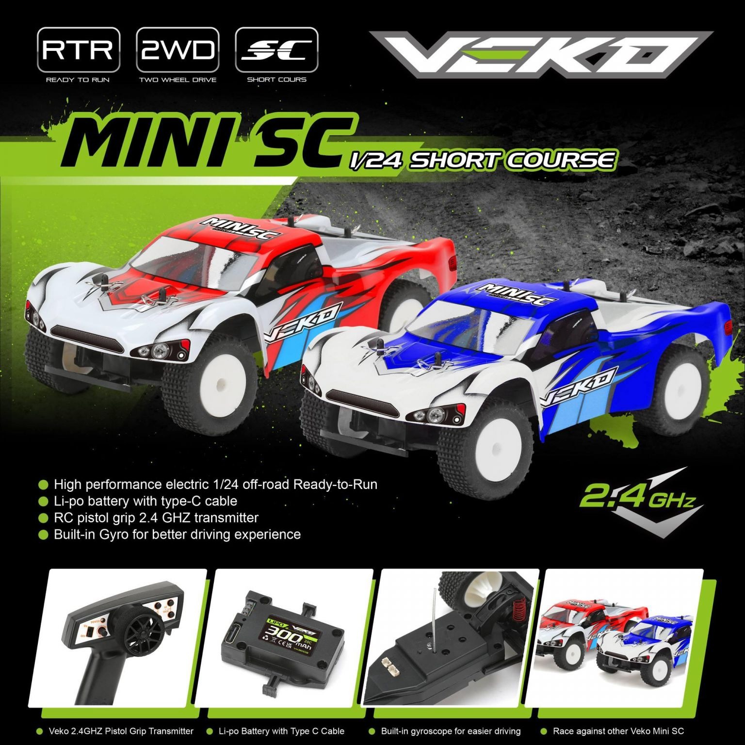 Veko 1/24 Mini Short Course Truck Blue RTR RC Car #VK6002 3 Veko 1/24 Mini Short Course Truck Blue RTR RC Car #VK6002