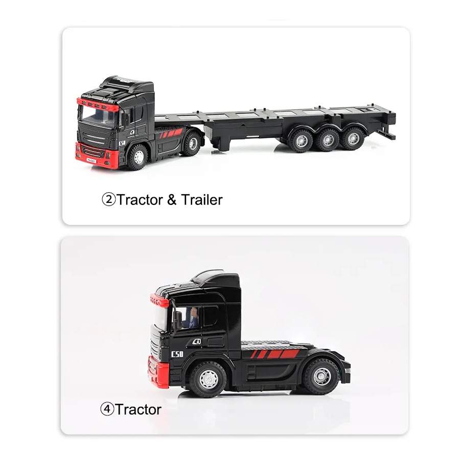 Turbo Racing C50 1:76 Semi-Truck koos Traileriga RTR - Must 4 Turbo Racing C50 1:76 Semi-Truck with Trailer RTR - Black
