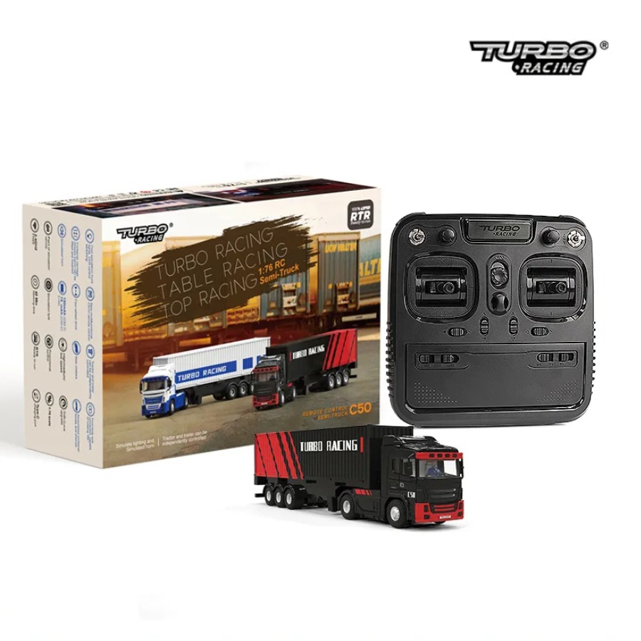 Turbo Racing C50 1:76 Semi-Truck koos Traileriga RTR - Must 2 Turbo Racing C50 1:76 Semi-Truck with Trailer RTR - Black