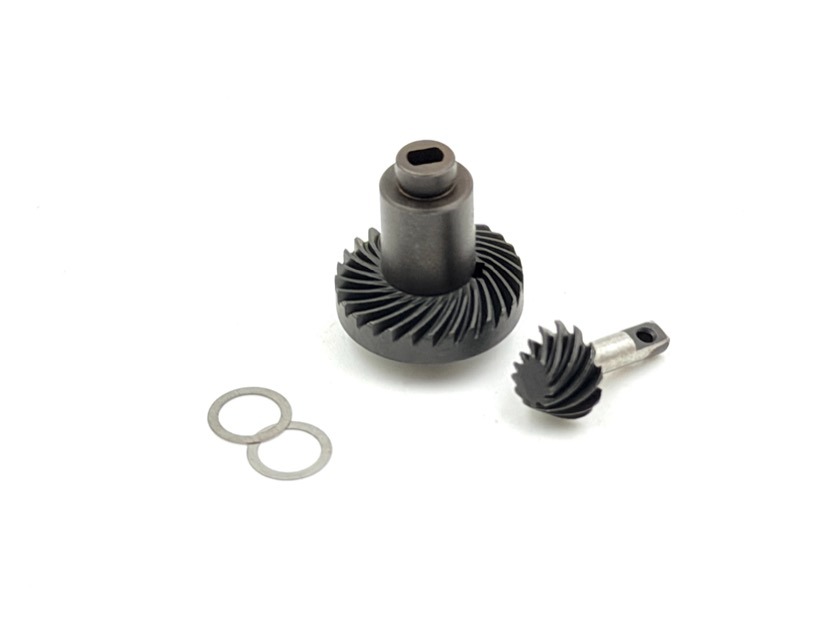 Gefrästes HD schrägverzahntes Ritzel und Tellerrad (11T/28T) – Hobby Plus 240541 1 Machined HD Helical Cut Pinion and Ring Gear (11T/28T) - Hobby Plus 240541