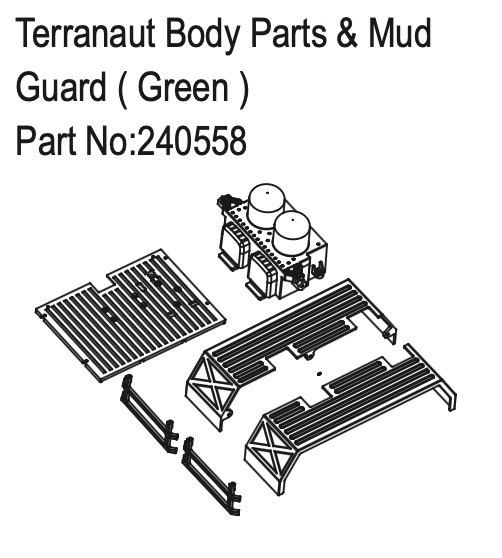 Terranaut Karosserieteile & Schmutzfänger – Grün – Hobby Plus 240558 1 Terranaut Body Parts & Mud Guard - Roheline - Hobby Plus 240558
