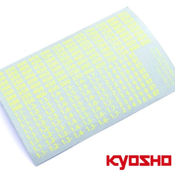 Decal Sheet Kyosho Shocks oil viscosities (Yellow) 1 Decal Sheet Kyosho Shocks oil viscosities (Yellow)