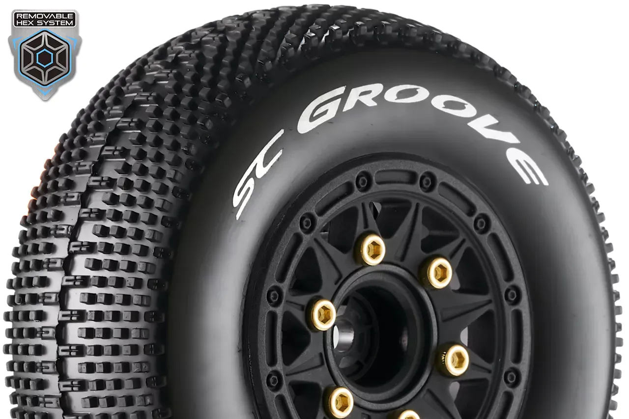 Louise RC - SC-GROOVE - 1-10 Short Course Tire Set - Mounted - Soft - Black Wheels - Removable 1-10 SC Hex - 12, 14, 17mm - L-T3146SB 1 Louise RC - SC-GROOVE - 1-10 Short Course Tire Set - Mounted - Soft - Black Wheels - Removable 1-10 SC Hex - 12, 14, 17mm - L-T3146SB
