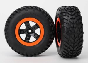 Traxxas 1:10 Short Course Tires - Black/Orange Rims - Glued - TRX5863