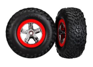 Traxxas Slash Tires (2) - Red/Chrome rims - Offroad tires - TRX5888