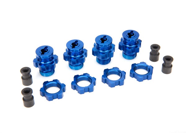 Blaue 17-mm-Aluminium-Radmitnehmer mit Verzahnung (4) – Traxxas 6856X 1 Blue Aluminum 17 mm Splined Wheel Hub Adapters (4) - Traxxas 6856X