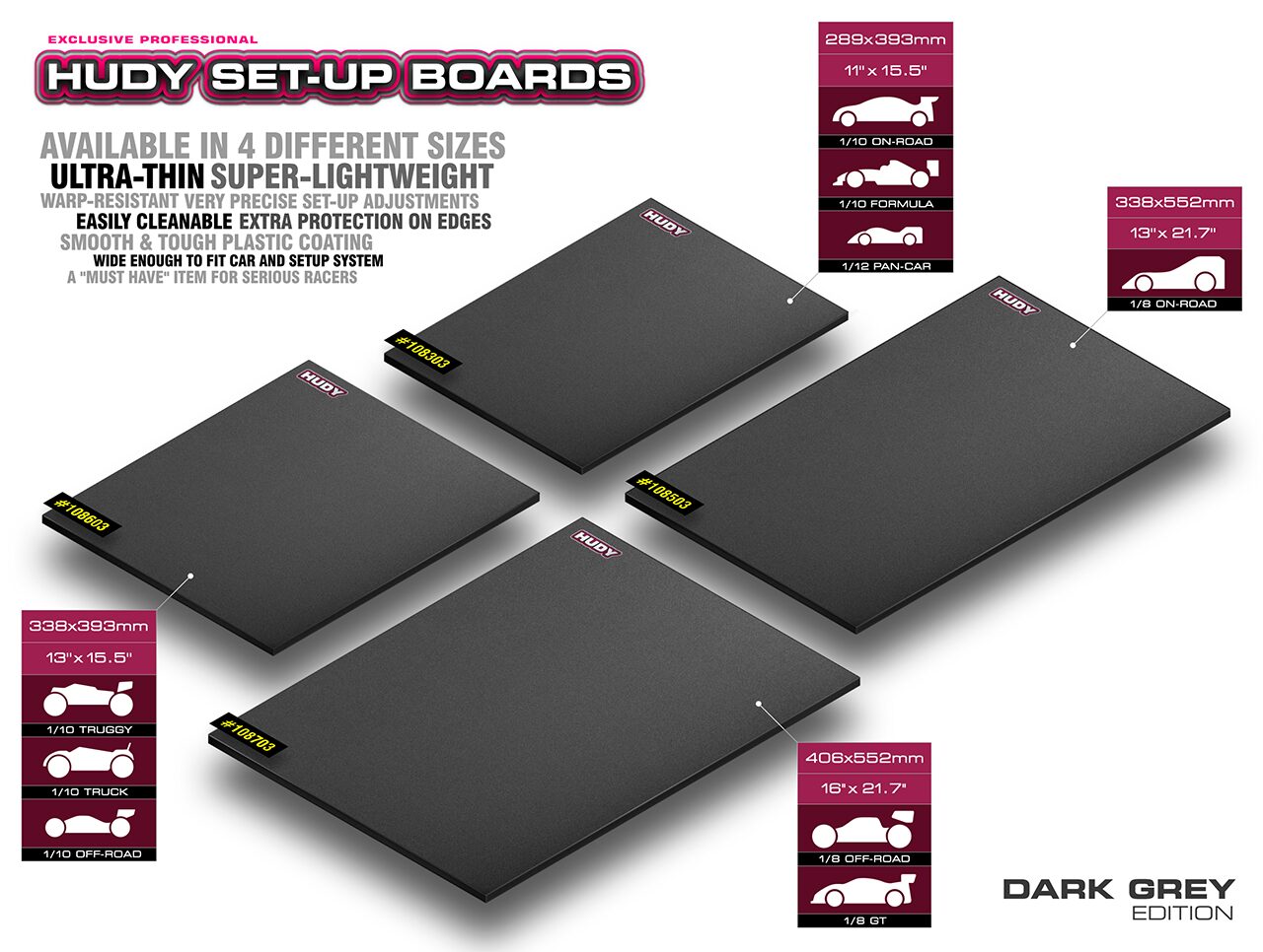 Set-Up Board 1/10 & 1/12 On-Road - Lightweight - Dark Grey - Hudy