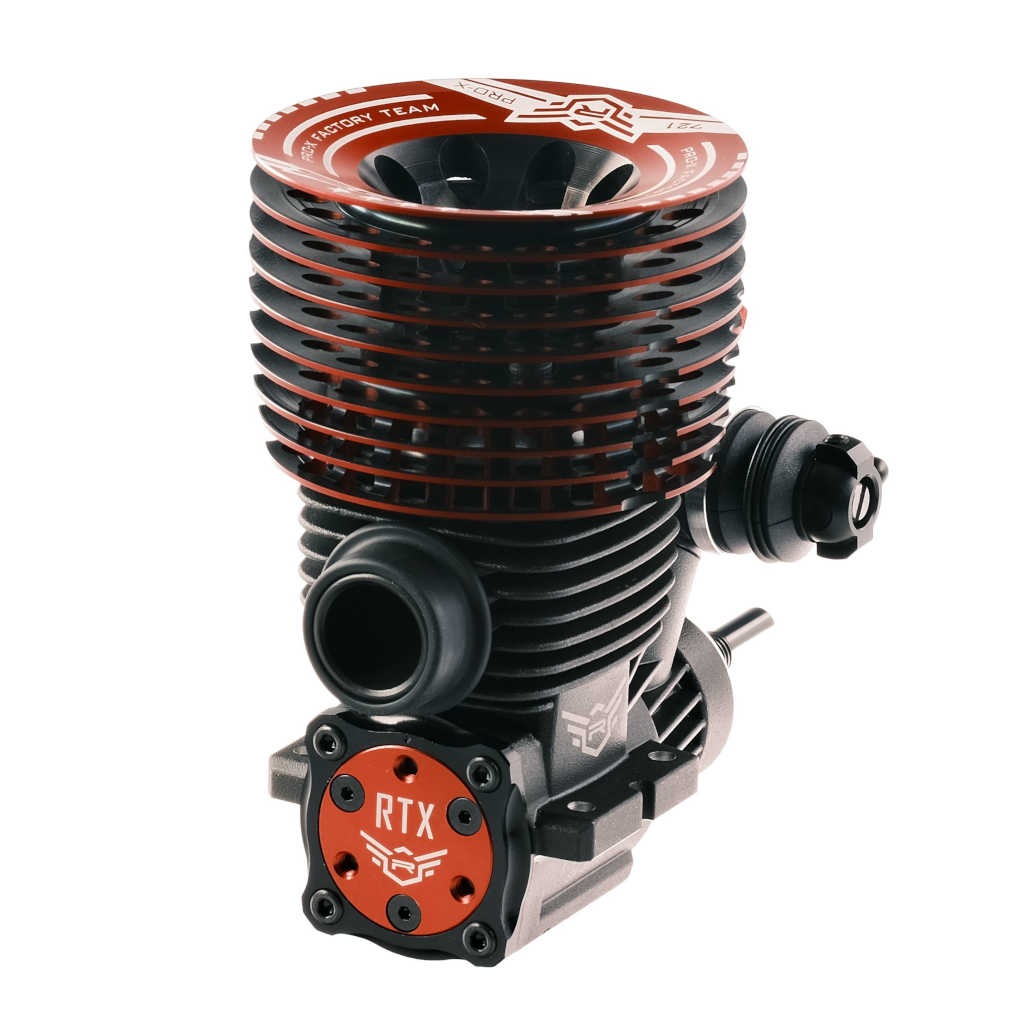 Red and black nitro engine model