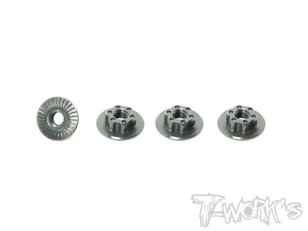 Four metallic wheel hubs displayed neatly.