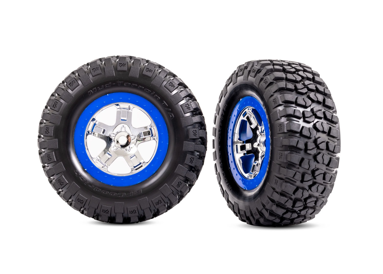 SCT Chrome & Blue Wheels & BFGoodrich Tires (2) - Traxxas 5867A