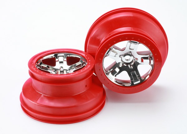 SCT Chrome & Red Wheels (2) - Traxxas 5868