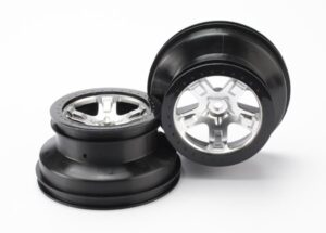 SCT Satin Chrome & Black Wheels (2) - Traxxas 5872X