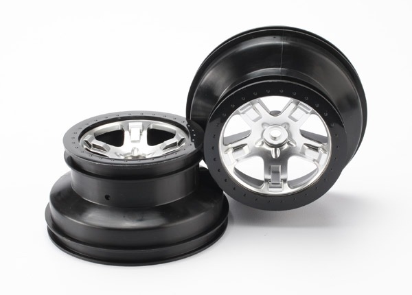 SCT Satin Chrome & Black Wheels (2) - Traxxas 5872X