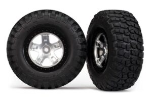 SCT Satin Chrome & Black Wheels & BFGoodrich Tires (2) - Traxxas 5878