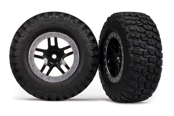 SCT Black & Satin Chrome Wheels & BFGoodrich Tires (2) - Traxxas 5883