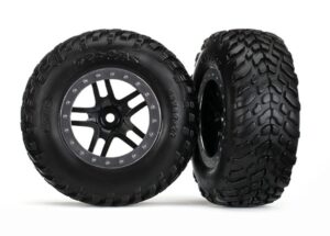 Black & Satin Chrome Wheels & Off-Road Tires (2) - Traxxas 5889