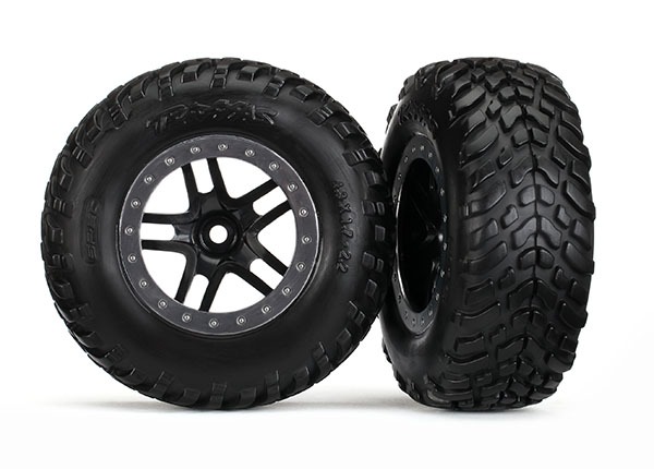 Black & Satin Chrome Wheels & Off-Road Tires (2) - Traxxas 5889R