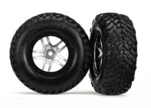 Satin Chrome & Black Wheels w/ SCT Tires (2) - Traxxas 6892