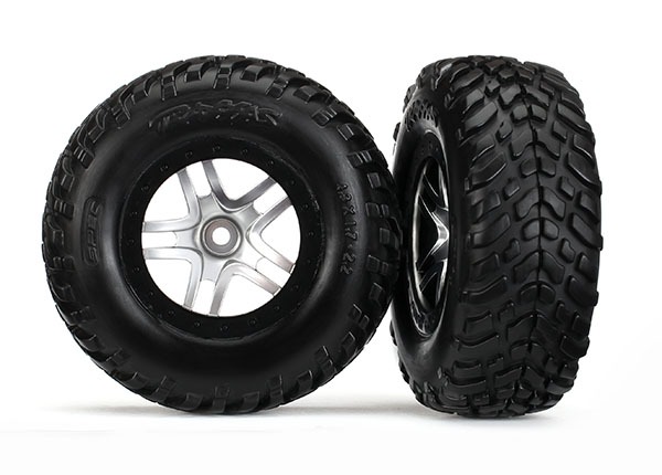 Satin Chrome & Black Wheels w/ SCT Tires (2) - Traxxas 6892