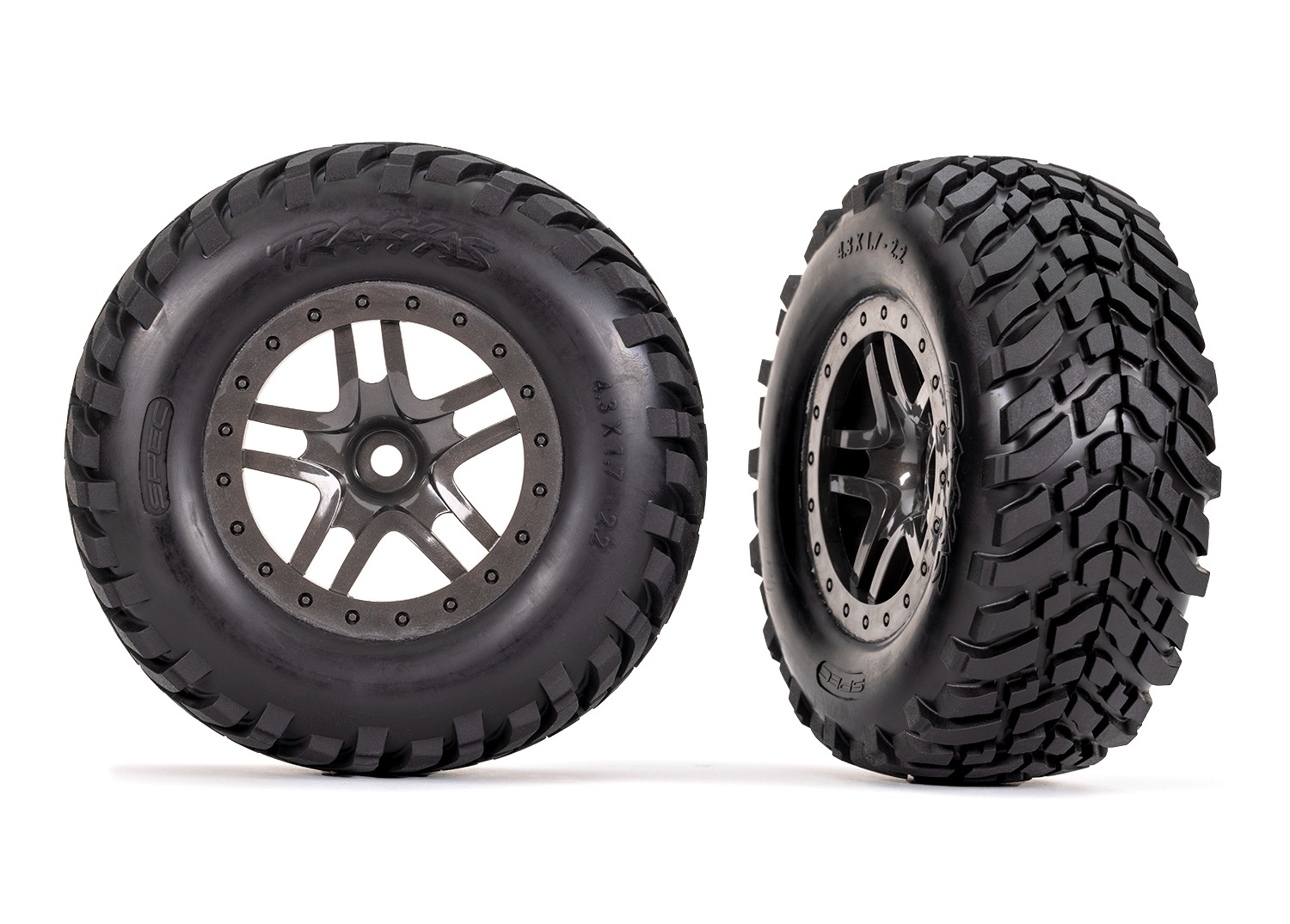 Gray Split-Spoke Wheels w/ SCT Tires (2) - Traxxas 6964