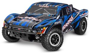 Blue remote-controlled short course truck