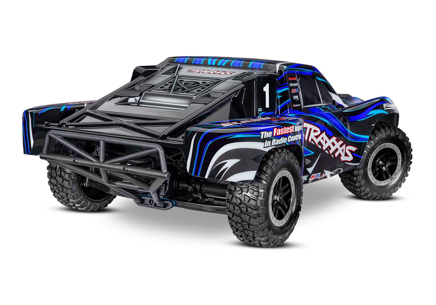 Blue remote-controlled short course truck