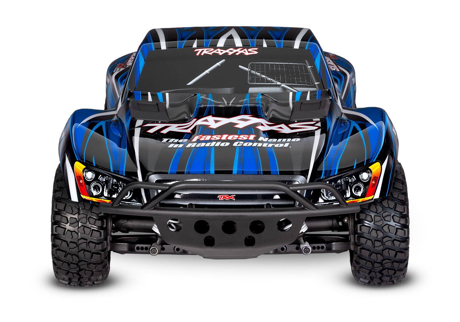 Blue remote-controlled short course truck