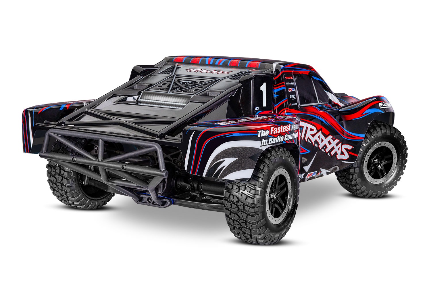 Red remote-controlled short course truck