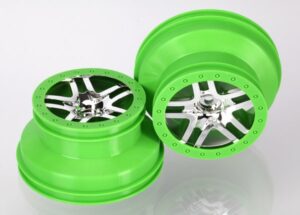 SCT Chrome and Green Split-Spoke Wheels (2) - Traxxas 6872X
