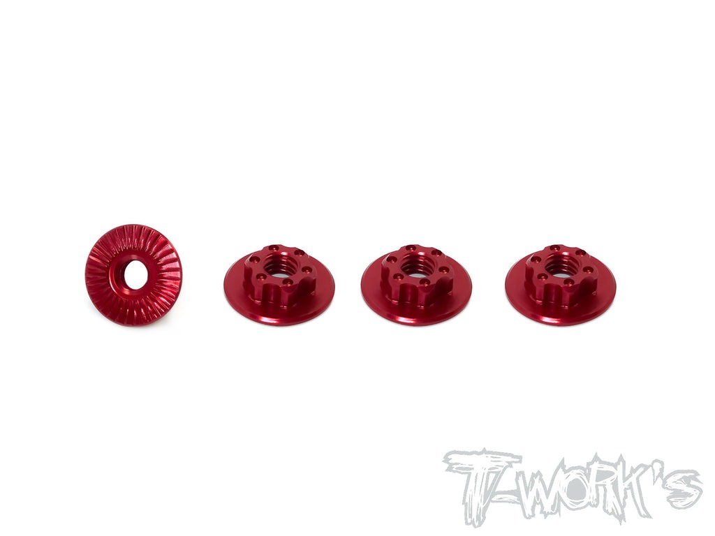 Radmuttern M4 geriffelt für 1:10-Autos (4) – Rot – T-Work's 1 Wheel Nuts M4 Serrated for 1:10 Cars (4) - Red - T-Work's