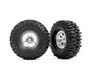 1.0" x 2.4" Chrome Wheels w/ MT Baja Pro Tires (2) - Traxxas 9873