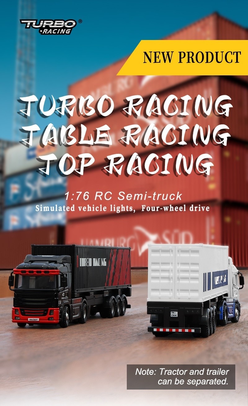 Turbo Racing C50 1:76 Semi-Truck koos Traileriga RTR - Must 9 Turbo Racing C50 1:76 Semi-Truck with Trailer RTR - Black