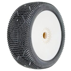 6Mik SCRATCH XS Glued (2) - 1:8 Buggy tires | White rims | Red inserts - TUW17XS