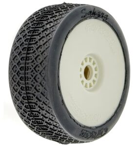 Hot Race SAHARA Hard (2) - 1:8 Buggy pre-glued wheels - White rims - HRE001-0543