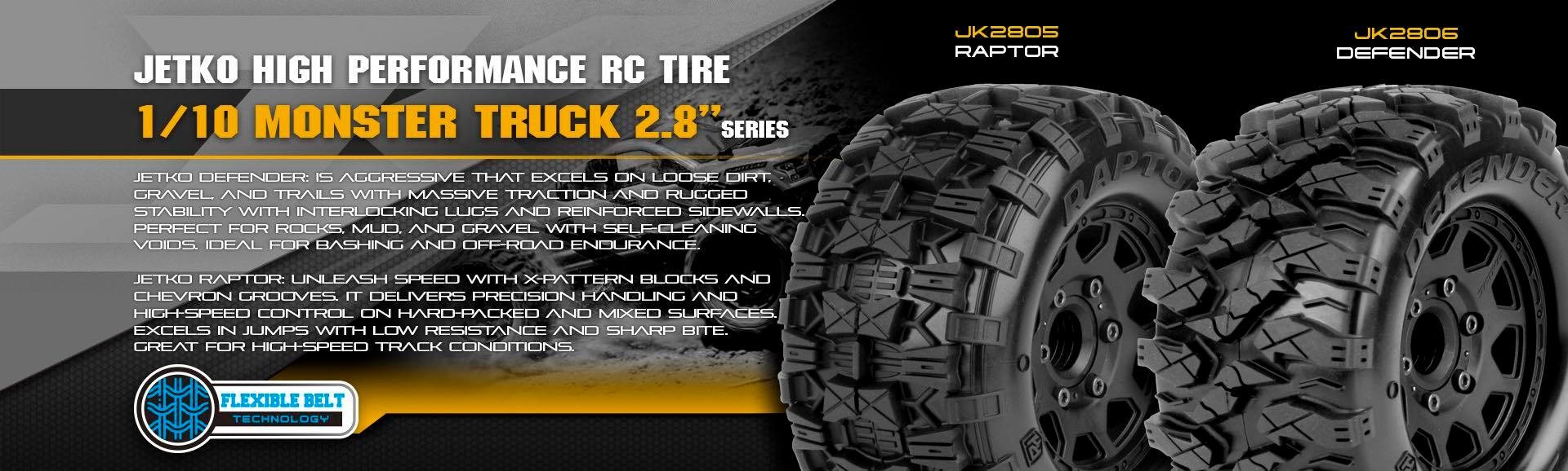 Jetko EX MT Defender 2.8" Monster Truck Tyres & Wheels – 12mm / 14mm / 17mm (2) 3 Jetko EX MT Defender 2.8" Monster Truck Tyres & Wheels – 12mm / 14mm / 17mm (2)