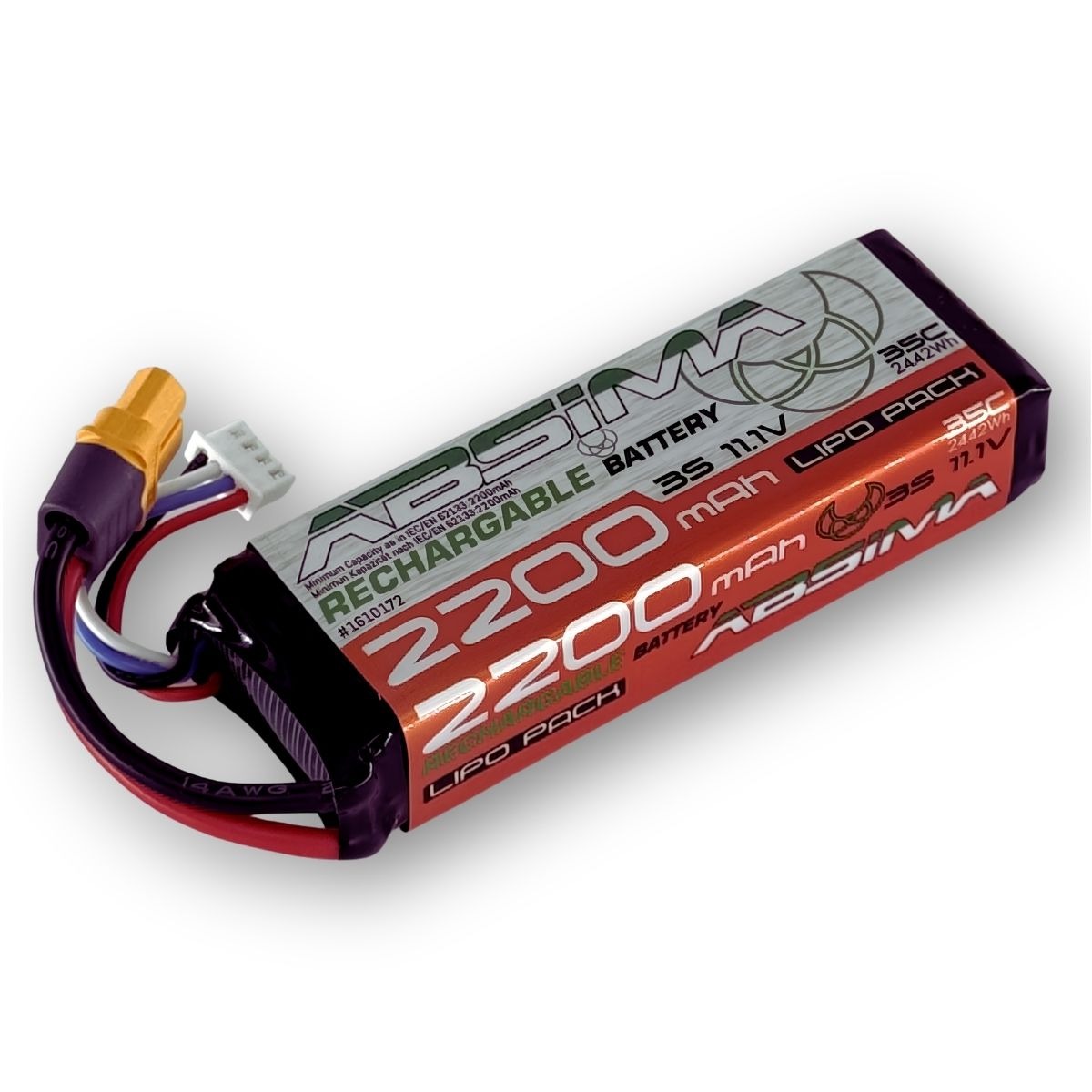 Absima 2200mAh 35C 11.1V 3S LiPo aku koos XT60 pistikuga - 1610172 1 Absima 2200mAh 35C 11.1V 3S LiPo battery with XT60 plug - 1610172