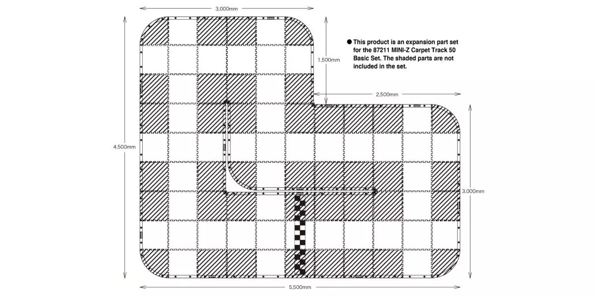 Kyosho Mini-Z Vaiba raja laiendus komplekt (44 tk - 50x50) 3 Kyosho Mini-Z Carpet Track 50 Expansion Set (44pcs - 50x50)
