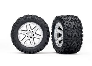 Traxxas Tires RXT 2.8" Satin Chrome Wheels & Talon EXT Tyres (2) - 6773R